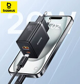 Baseus Doppel-Netzteil mit USB/USB-C-Anschluss – 20-W-PD-Netzteil – Weiß