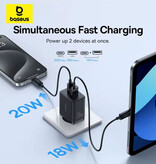 Baseus Caricabatterie a doppia porta USB/USB-C - Adattatore di ricarica da parete PD da 20 W - Bianco