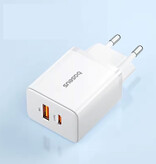 Baseus Chargeur mural double port USB/USB-C - 20 W PD - Blanc