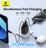 Baseus 3-Port Stekkerlader USB/USB-C - 30W PD/QC Muur Oplader Adapter - Zwart