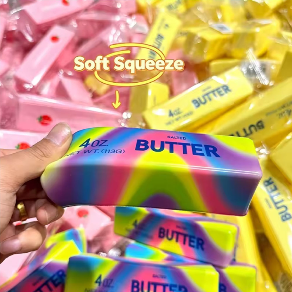 Stuff Certified® Pelota antiestrés con forma de barra de mantequilla - Mantequilla amasable - Pelota antiestrés sensorial blandita y elástica - Colorida