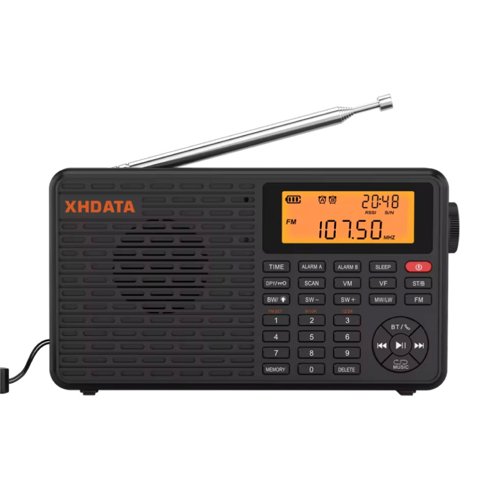Przenośne radio alarmowe D-109 – odbiornik radiowy Bluetooth AM FM SW MW – czarny