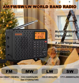 XHDATA Radio d'urgence portable D-109 - Récepteur radio Bluetooth AM/FM/SW/MW - Noir