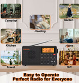 XHDATA D-109 Portable Emergency Radio - Bluetooth AM FM SW MW Radio Receiver - Black