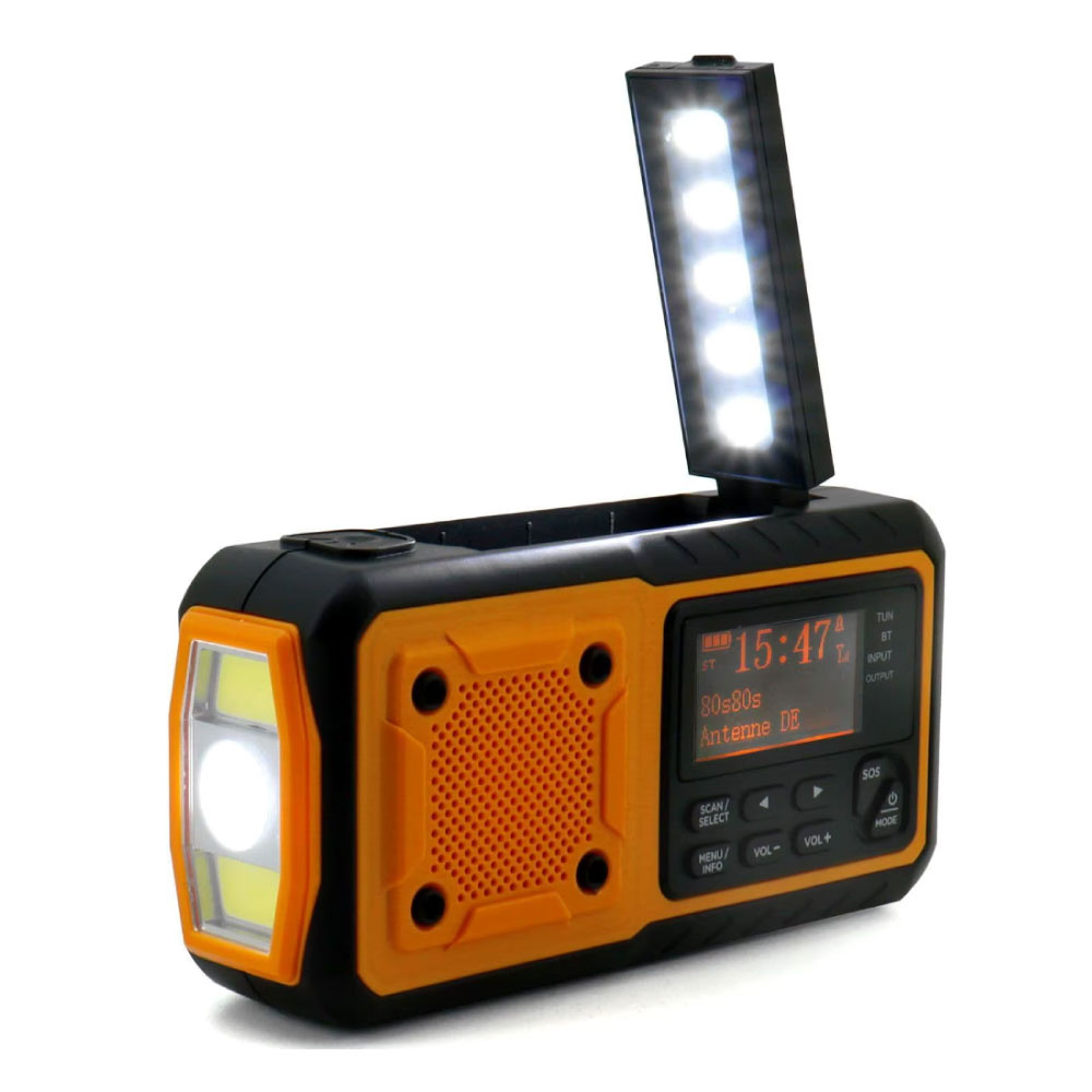 Radio d'urgence portable DAB376BT avec batterie externe et lampe torche - Récepteur radio FM Bluetooth - Orange