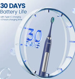 Sejoy Set de cepillo de dientes eléctrico sónico - 10 cabezales - Resistente al agua IPX7 - Carga USB - 5 modos - Negro