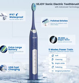 Sejoy Brosse à dents électrique sonique - 10 têtes de brosse - Étanche IPX7, chargement USB, 5 modes - Bleue