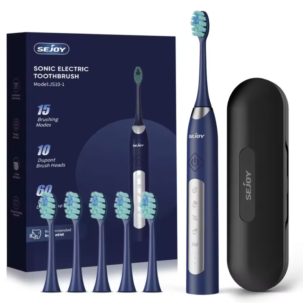 Elektrische Tandenborstel Set Sonisch - 10 Opzetborstels - IPX7 Waterdicht USB Opladen 5-modi - Blauw