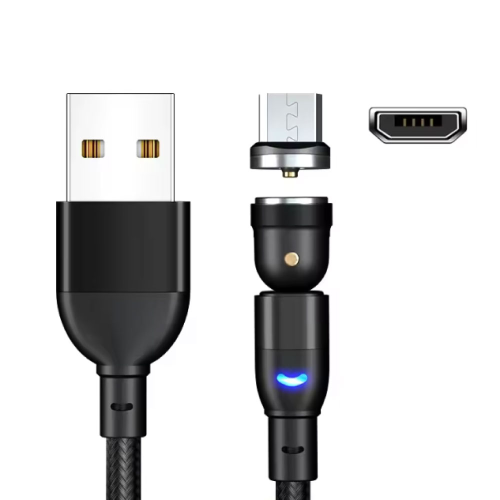 USB to Micro-USB 540° Magnetic Charging Cable - 1 Meter - Charger Data Cable - Black