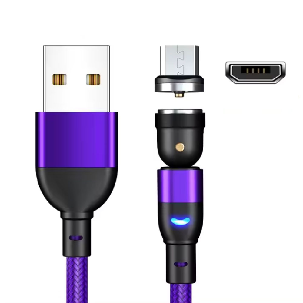 AUFU Câble de charge magnétique USB vers micro-USB 540° - 1 mètre - Câble de données - Violet