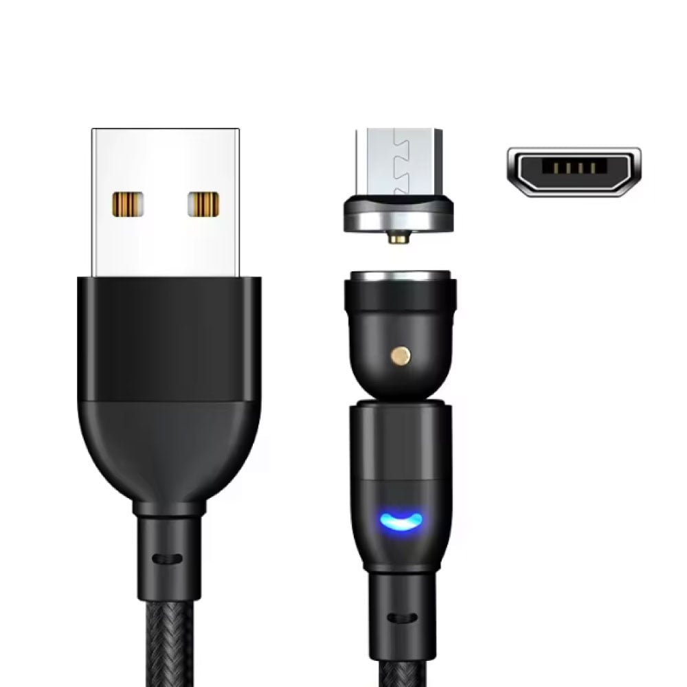 AUFU USB to Micro-USB 540° Magnetic Charging Cable - 2 Meters - Charger Data Cable - Black