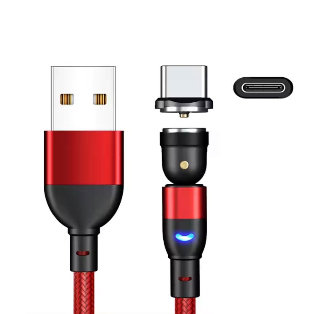 AUFU Cavo di ricarica magnetico da USB a USB-C a 540° - 2 metri - Cavo dati e di ricarica - Rosso