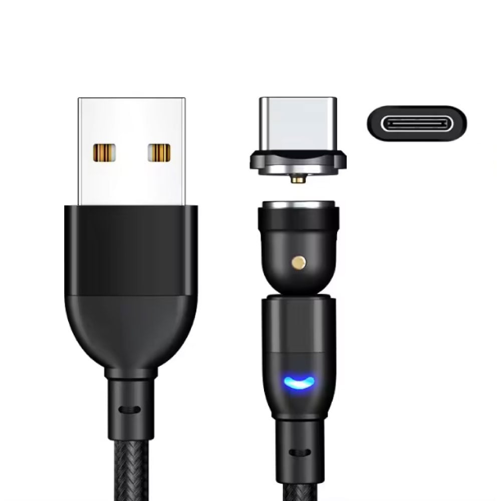 AUFU USB to USB-C 540° Magnetic Charging Cable - 2 Meters - Charger Data Cable - Black