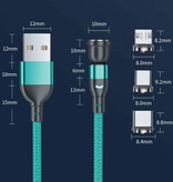 AUFU USB naar Micro-USB 540° Magnetische Oplaadkabel - 2 Meter - Oplader Data Kabel - Groen