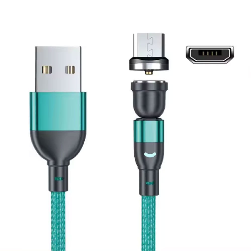 AUFU USB naar Micro-USB 540° Magnetische Oplaadkabel - 2 Meter - Oplader Data Kabel - Groen