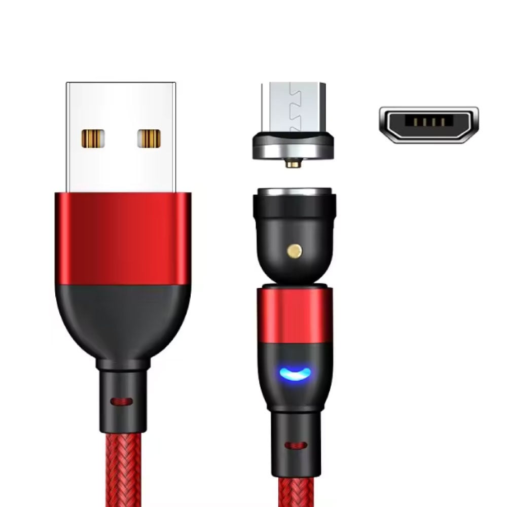 AUFU USB naar Micro-USB 540° Magnetische Oplaadkabel - 2 Meter - Oplader Data Kabel - Rood