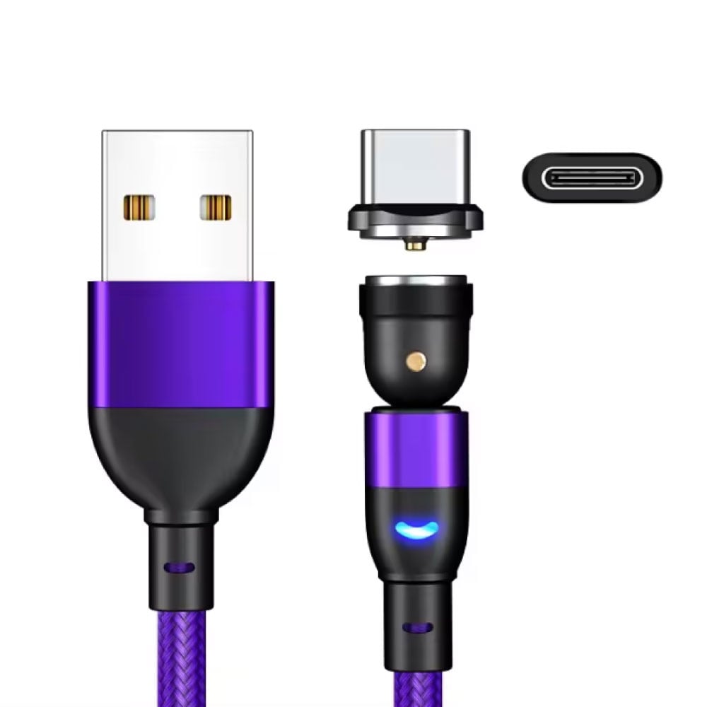 AUFU Magnetisches USB-auf-USB-C-Ladekabel (540°) – 3 Meter – Lade- und Datenkabel – Lila
