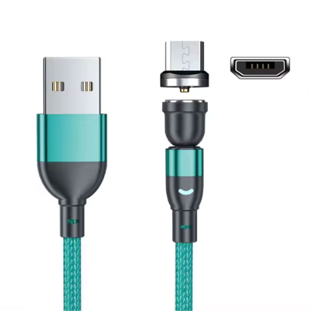 USB to Micro-USB 540° Magnetic Charging Cable - 3 Meters - Charger Data Cable - Green