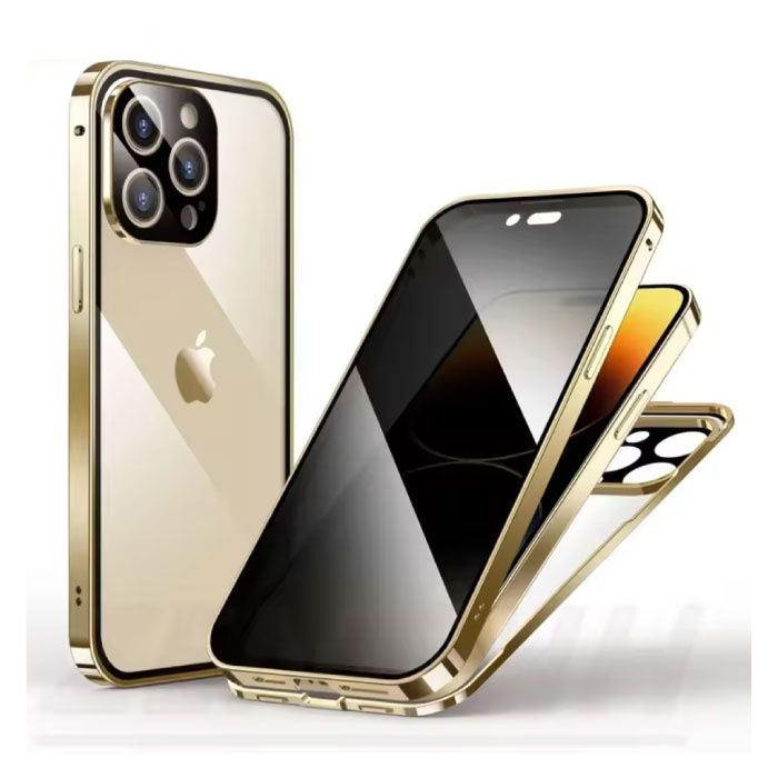 iPhone 16e Magnetic Privacy Case - Anti-Peep Double Glass 360° Full Body Cover - Gold