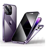 Stuff Certified® Coque magnétique de confidentialité pour iPhone 15 Pro Max - Protection intégrale 360° en double verre anti-espionnage - Violet