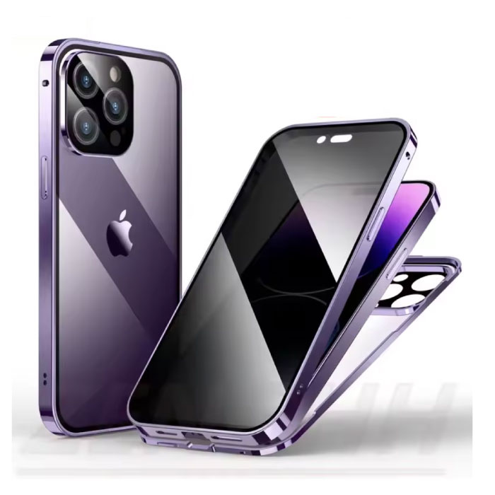 Magnetische iPhone 15 Pro Max Sichtschutzhülle – Blickschutz durch Doppelglas, 360°-Rundumschutz – Lila