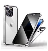 Stuff Certified® iPhone 14 Pro Max Magnetic Privacy Case - Anti-Peep Double Glass 360° Full Body Cover - Silver