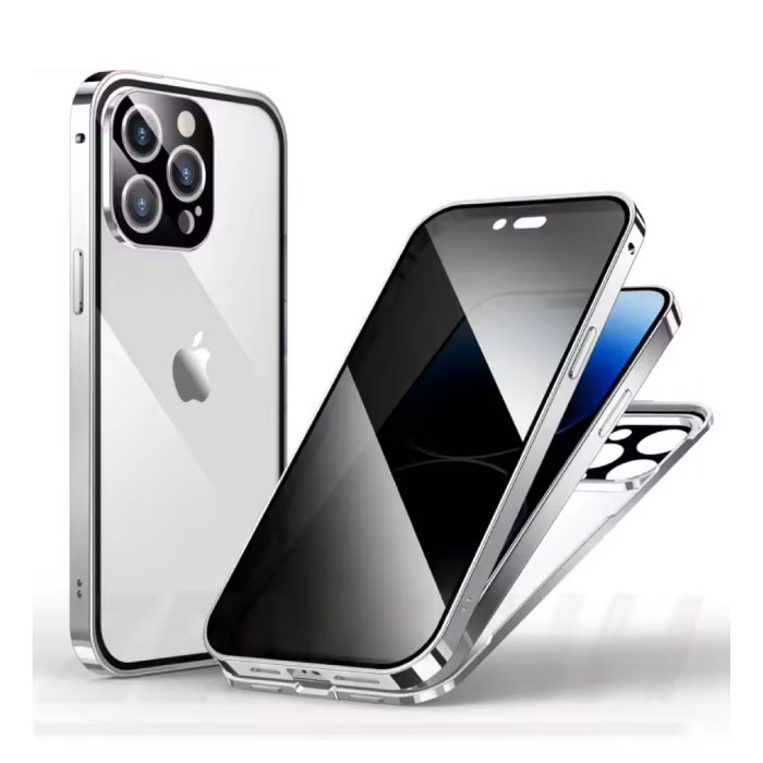 Stuff Certified® Magnetische iPhone 16e Sichtschutzhülle – Blickschutz durch Doppelglas, 360°-Rundumschutz – Silber