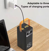 Stuff Certified® Batería externa de 45 W con carga rápida PD - 50.000 mAh - 7 puertos de carga y 2 cables - Cargador de batería externo - Negro