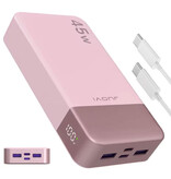 Stuff Certified® Batterie externe 45 W - 20 000 mAh - 4 ports de charge - Chargeur de batterie externe - Rose