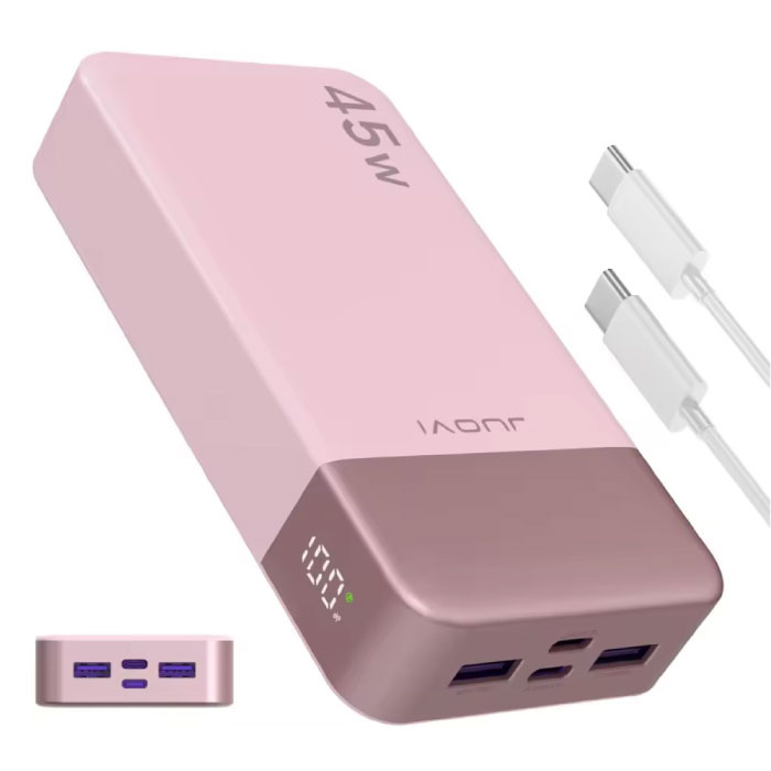 Stuff Certified® Batería externa de 45 W - 20.000 mAh - 4 puertos de carga - Cargador de batería externo - Rosa