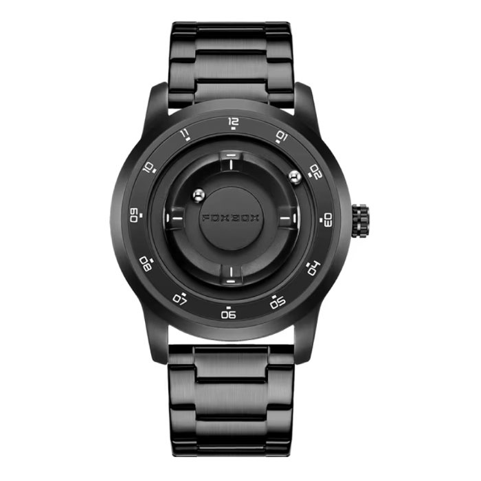 FOXBOX Reloj de pulsera FOXBOX para hombre con manecillas magnéticas flotantes, resistente a golpes de 3 ATM y fabricado en acero negro y blanco.