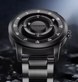 FOXBOX Reloj de pulsera FOXBOX para hombre con manecillas magnéticas flotantes, resistente a golpes de 3 ATM y fabricado en acero negro.