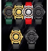 FOXBOX FOXBOX Herrenuhr – Magnetische Armbanduhr mit schwebendem Zeiger – Stoßfest bis 3 ATM – Schwarz-Weiß-Silikon