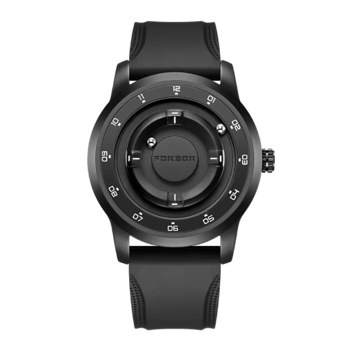 FOXBOX Herrenuhr – Magnetische Armbanduhr mit schwebendem Zeiger – Stoßfest bis 3 ATM – Schwarz-Weiß-Silikon