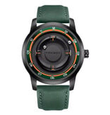 FOXBOX FOXBOX Herrenuhr – Magnetische Armbanduhr mit schwebendem Zeiger – Stoßfest bis 3 ATM – Grünes Leder