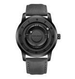 FOXBOX Montre homme FOXBOX - Montre-bracelet à aiguilles magnétiques flottantes - Résistante aux chocs 3 ATM - Cuir noir