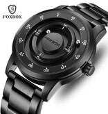 FOXBOX FOXBOX Men's Watch - Floating Magnetic Hand Wristwatch - Shock Resistant 3 ATM - Black Silicone