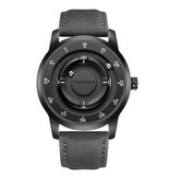 FOXBOX FOXBOX Herrenuhr – Magnetische Armbanduhr mit schwebendem Zeiger – Stoßfest bis 3 ATM – Schwarzes und weißes Lederarmband