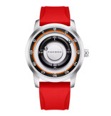 FOXBOX Montre homme FOXBOX - Montre-bracelet à aiguilles magnétiques flottantes - Résistante aux chocs 3 ATM - Bracelet en silicone argenté et rouge