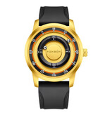 FOXBOX Montre homme FOXBOX - Montre-bracelet magnétique à aiguilles flottantes - Résistante aux chocs 3 ATM - Bracelet en silicone rouge et or