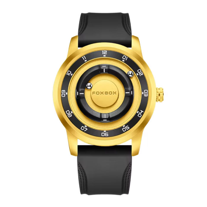 Reloj de pulsera FOXBOX para hombre con manecillas magnéticas flotantes, resistente a golpes de 3 ATM y correa de cuero dorado. - Copy