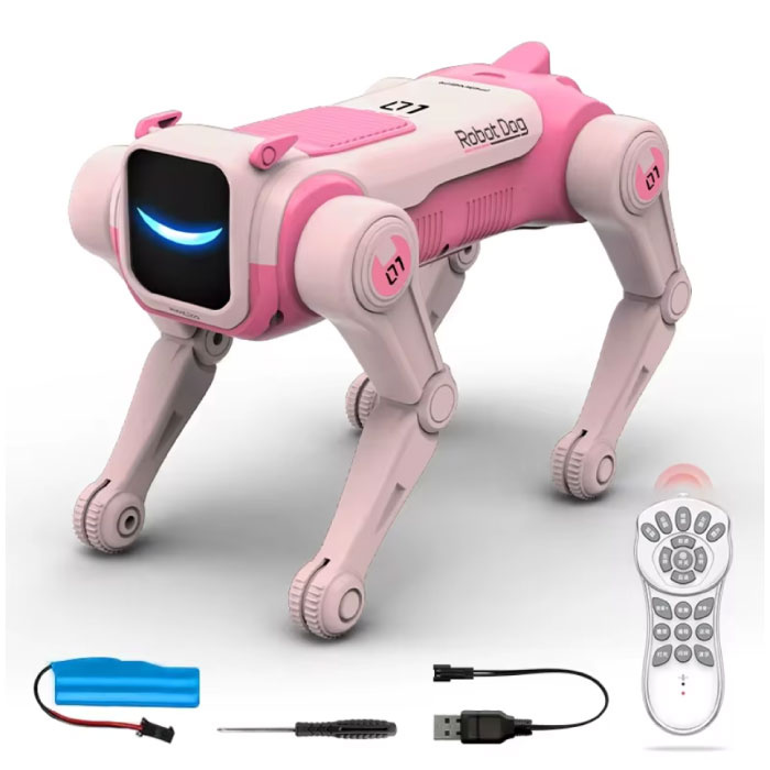 Cane robot radiocomandato con controllo vocale - Giocattolo acrobatico, animale a controllo meccanico - Rosa