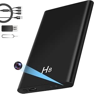 Mini caméra de sécurité avec batterie externe 5000 mAh - Caméscope 4K avec détection de mouvement et vision nocturne (noir)
