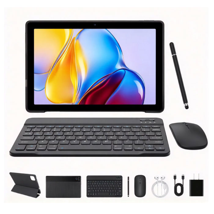 Evermyth Tablet Android KB1001L con tastiera - Display da 10,1 pollici - Memoria interna da 64 GB - Batteria da 6000 mAh - Nero