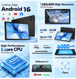 Evermyth Tableta Android KB1001L con teclado - Pantalla de 10,1 pulgadas - Almacenamiento de 64 GB - Batería de 6000 mAh - Negra