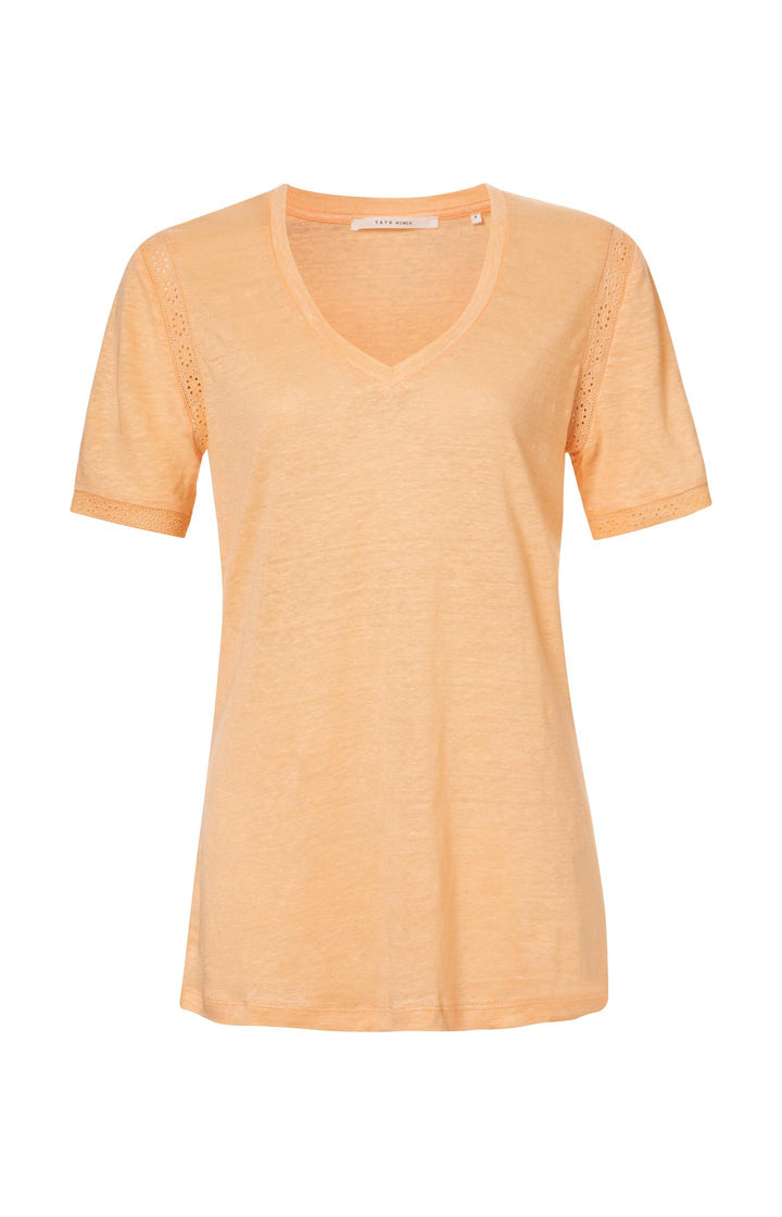 Linen V-neck tee with tapes **01 