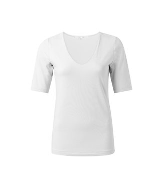 YAYA WOMEN & HOME T-shirt met ronde V-hals en halve mouwen Offwhite**00 01-719020N