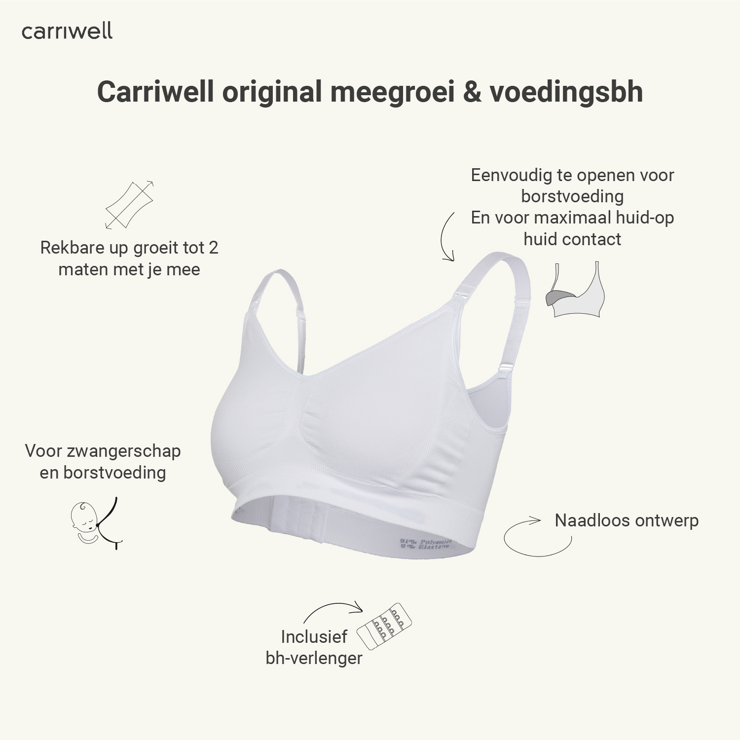Carriwell Carriwell Meegroei- & Voedingsbh Original - Wit