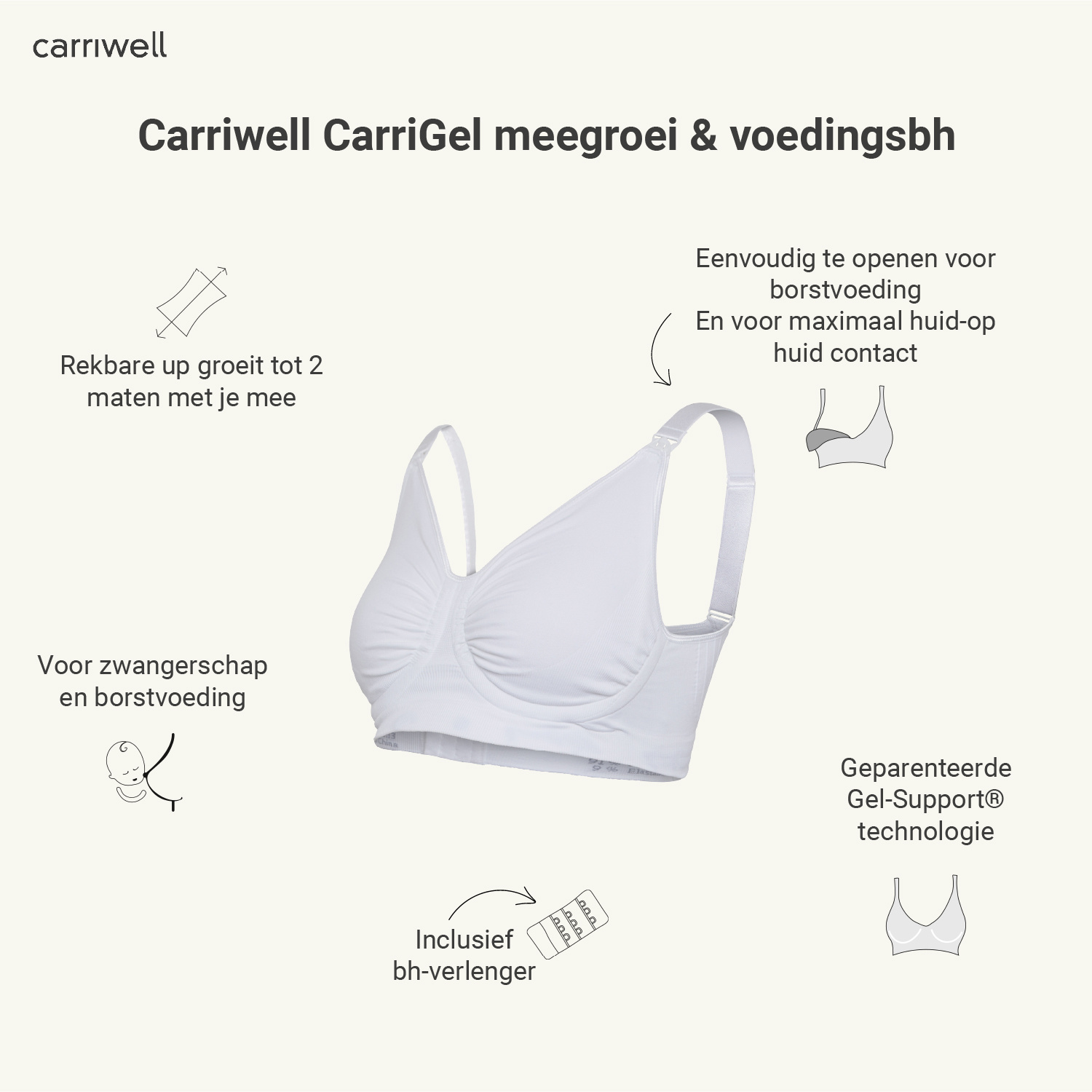 Carriwell Carriwell Meegroei - & Voedingsbh Carri-Gelbeugel - Wit