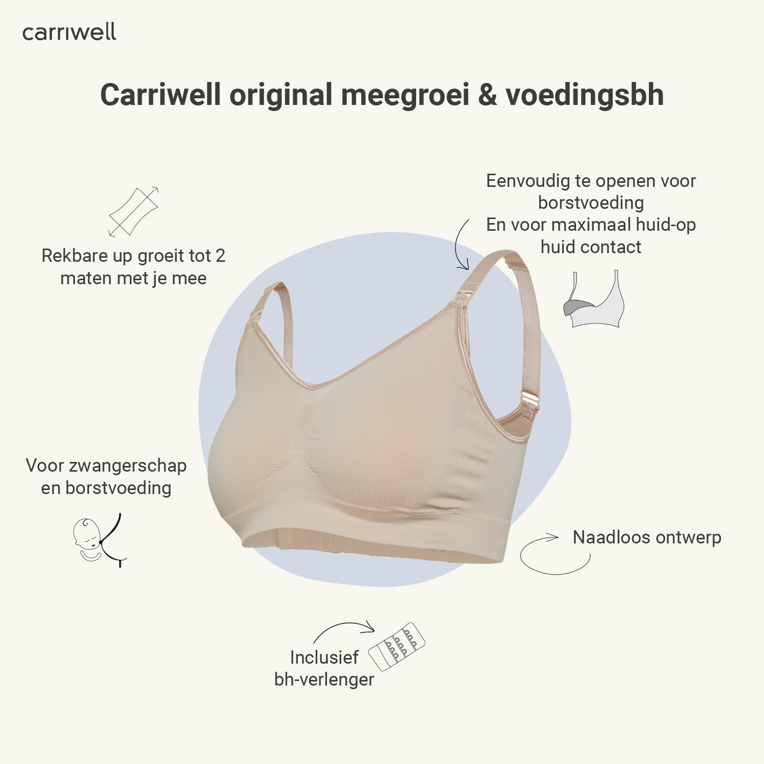 Carriwell Carriwell Meegroei- & Voedingsbh Original - Beige